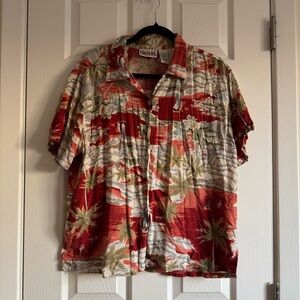 Red Hawaiian Shirt Vacation Beach Women Size Large